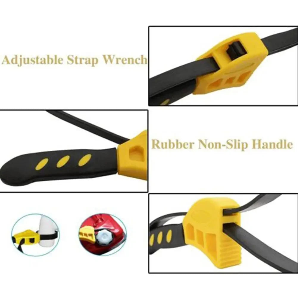 6-Inch (15 cm) Adjustable Multi-Function Belt Wrench – Plastic Strap Oil Filter & Bottle Opener Tool