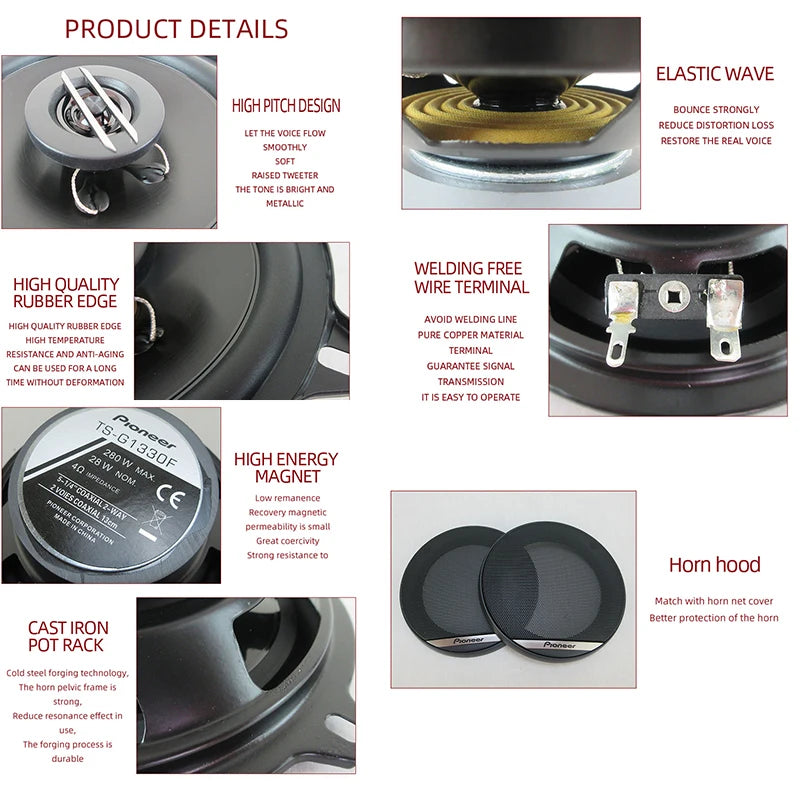 5.25" (130mm) Car Coaxial Speaker Pair 560W (2x280W) Full-Range High-Fidelity 4Ω 12V - Easy Install