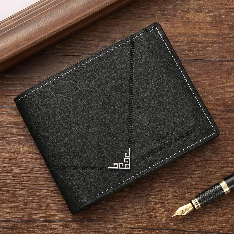 Men's Slim PU Leather Bifold Wallet – Compact Card & ID Holder for Business & Casual