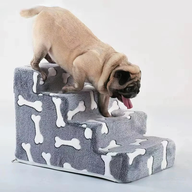Bone-Shaped Pet Stairs Ramp for Dogs & Cats — 3 or 4-Step Sofa & Bed Ramp for Elderly and Joint-Sensitive Pets