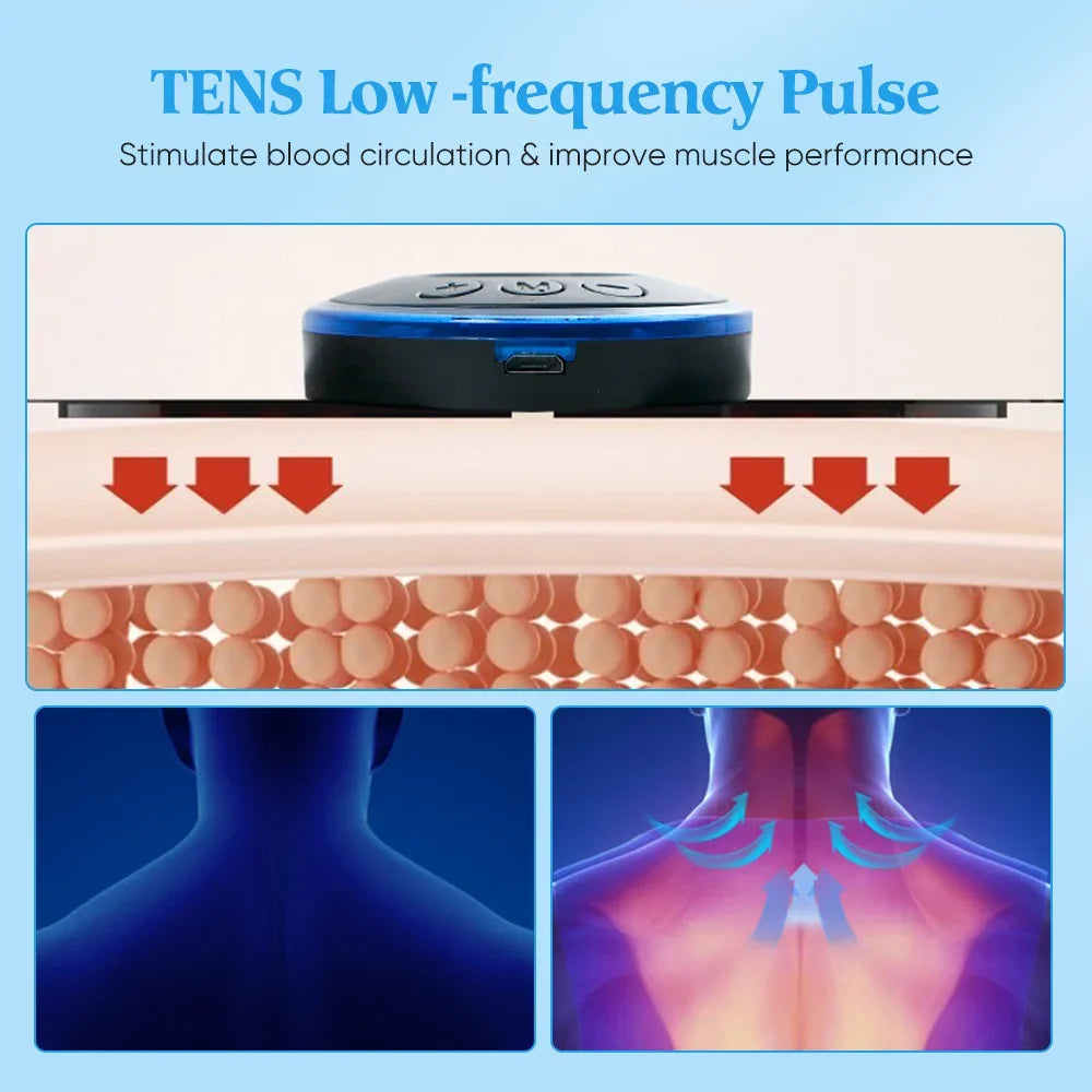Portable EMS Neck & Body Muscle Stimulator – Low-Frequency TENS Pain Relief Massager with Gel Patches