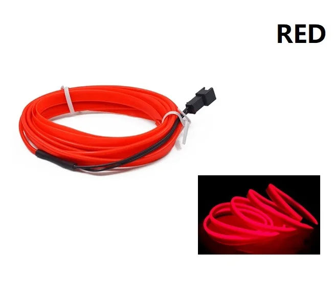 Car Interior LED EL Neon Strip - Flexible Ambient Auto Light for DIY 1/3/5/10M (3.3/9.8/16.4/32.8 ft)