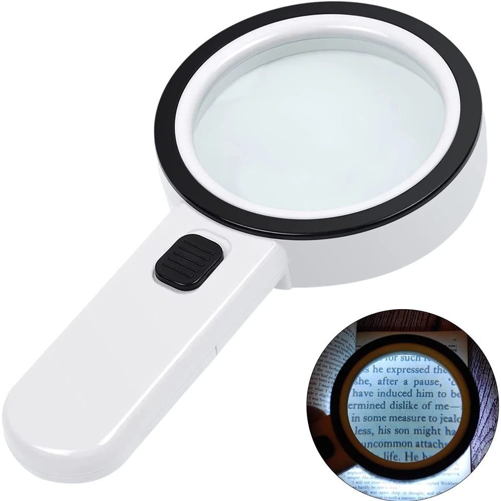 30X Handheld Magnifying Glass with 12 LEDs, Double Glass Lens Illuminated Magnifier for Reading, Jewelry & Watch Repair