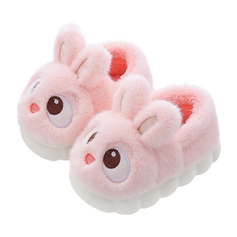 Kids Winter Plush Rabbit Slippers – Faux Fur Warm Anti-Slip Indoor Shoes for Boys & Girls