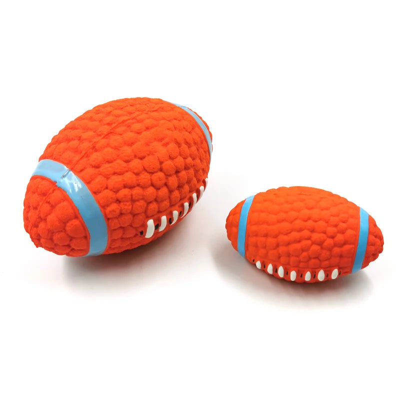 Dog Squeaky Latex Ball Chew Toy – Dental Cleaning Training & Interactive Play (Rugby, Tennis, Volleyball, Football, Basketball Shapes)