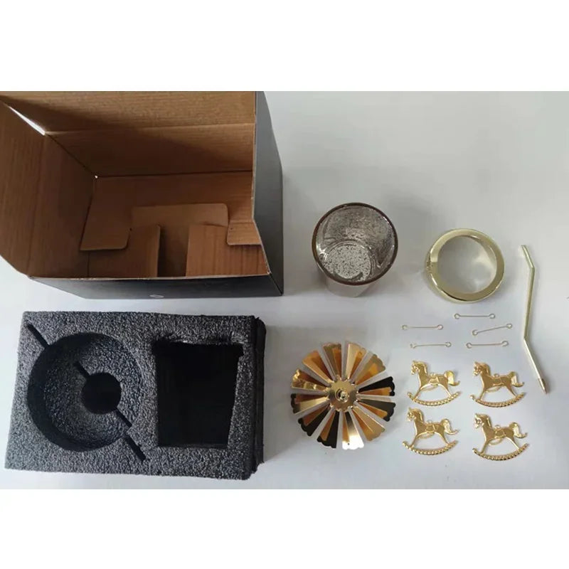 Rotating Tea Light Candle Holder Carousel Stand 6.7x3.1in (17x8cm) Metal Spinning Candlestick Gold Silver Home Party Christmas Decor Gift