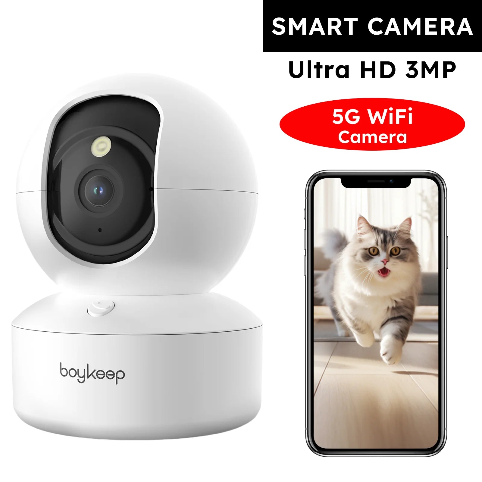 2K WiFi Pet Camera with Phone App — 360° Pan & Tilt Indoor Security & Baby Monitor, 2-Way Audio, Color Night Vision (5GHz/2.4GHz)