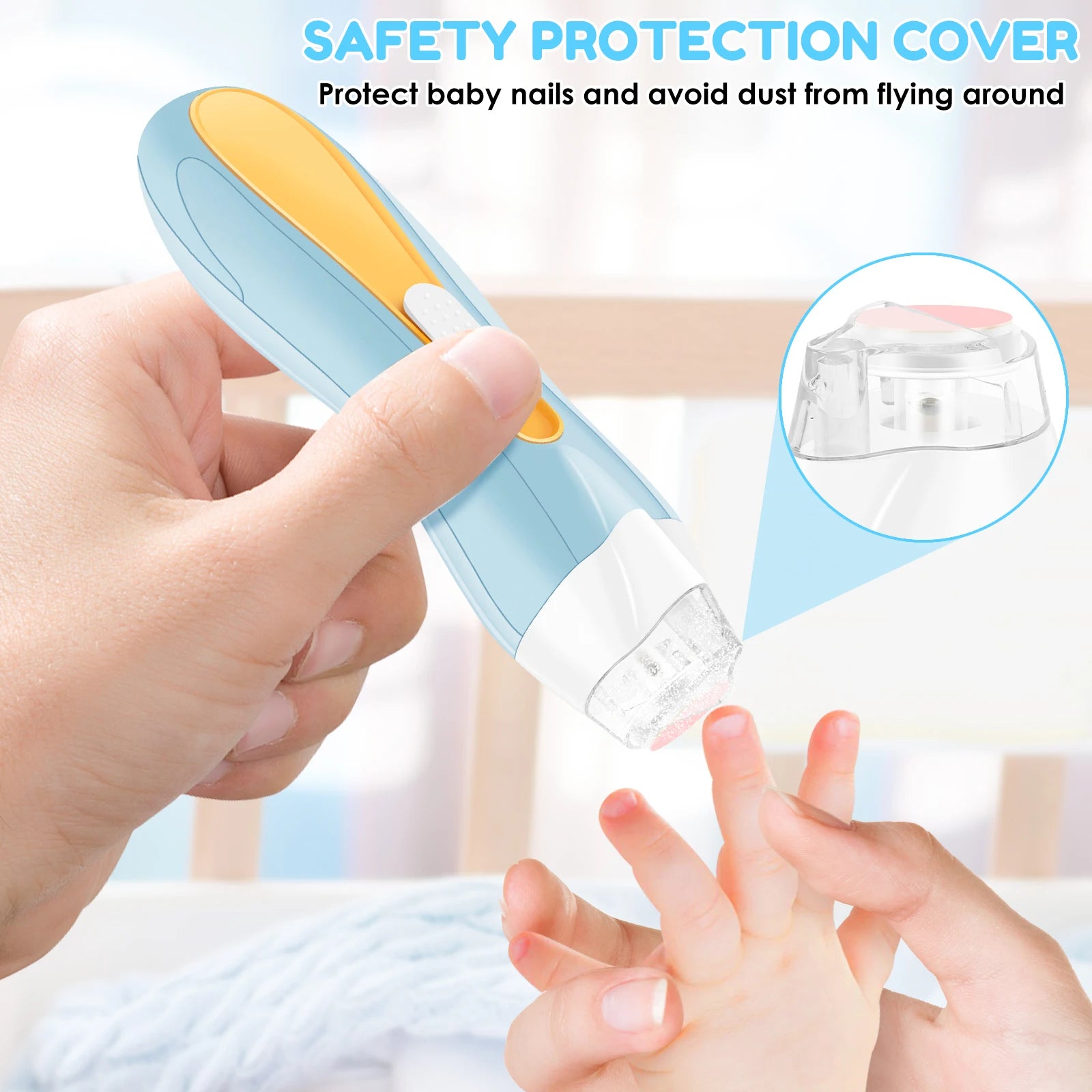 USB Rechargeable Electric Baby Nail Trimmer, LED Light, Silent Motor, Adjustable Speed, 6 Grinding Heads (Newborn to Adult)