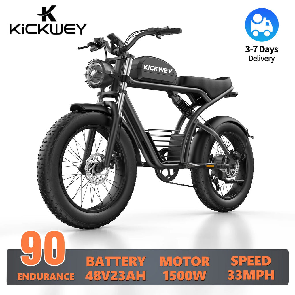1500W 48V 23Ah Electric Mountain Bike - 20-Inch (50.8 cm) Fat Tire Adult Off-Road E-Bike, Brushless Motor, Long-Range Battery