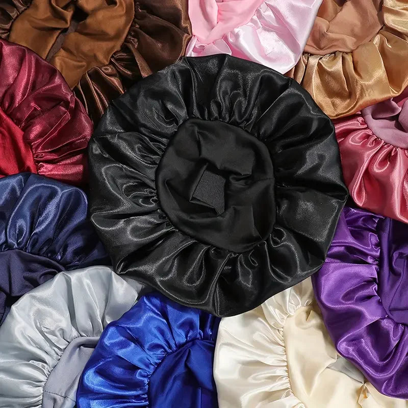Satin Wide-Brim Shower Cap Sleep Bonnet - Single - 16 Colors