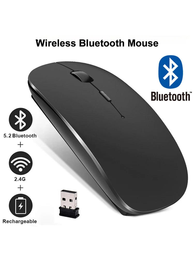 Rechargeable Silent RGB Dual-Mode Wireless Mouse Bluetooth 5.0 & 2.4GHz Optical for Laptop PC Office Gaming Adjustable DPI