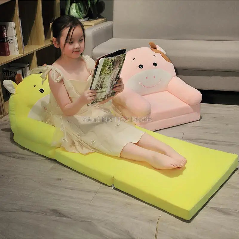 Foldable Kids Cartoon Sofa Bed — Plush Toddler & Baby Seat, Princess Nap Cushion
