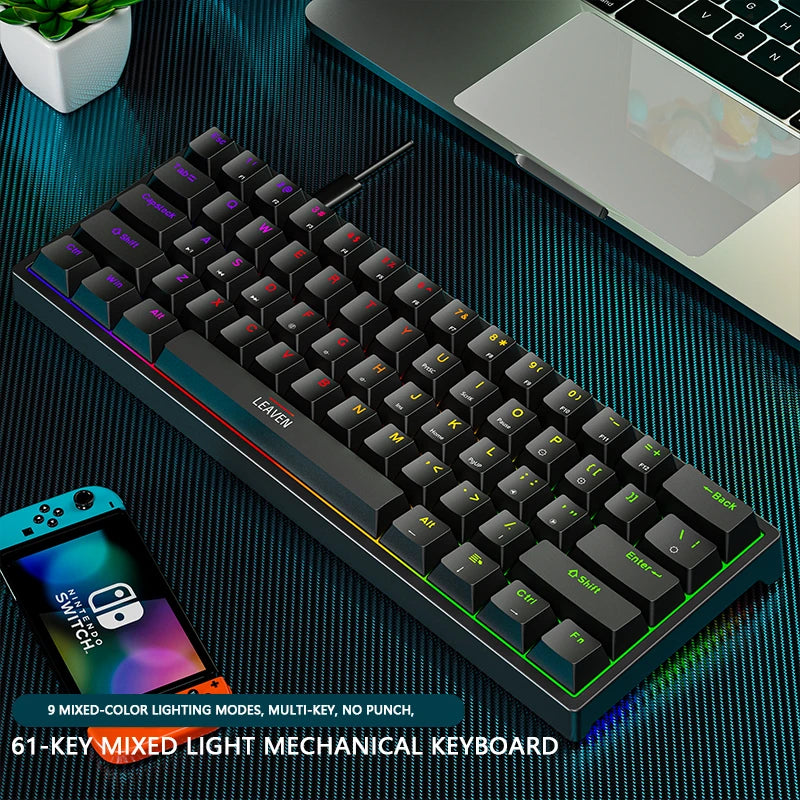 61-Key 60% Mechanical Gaming Keyboard Hotswap USB-C Wired RGB PBT Keycaps Compact Ergonomic