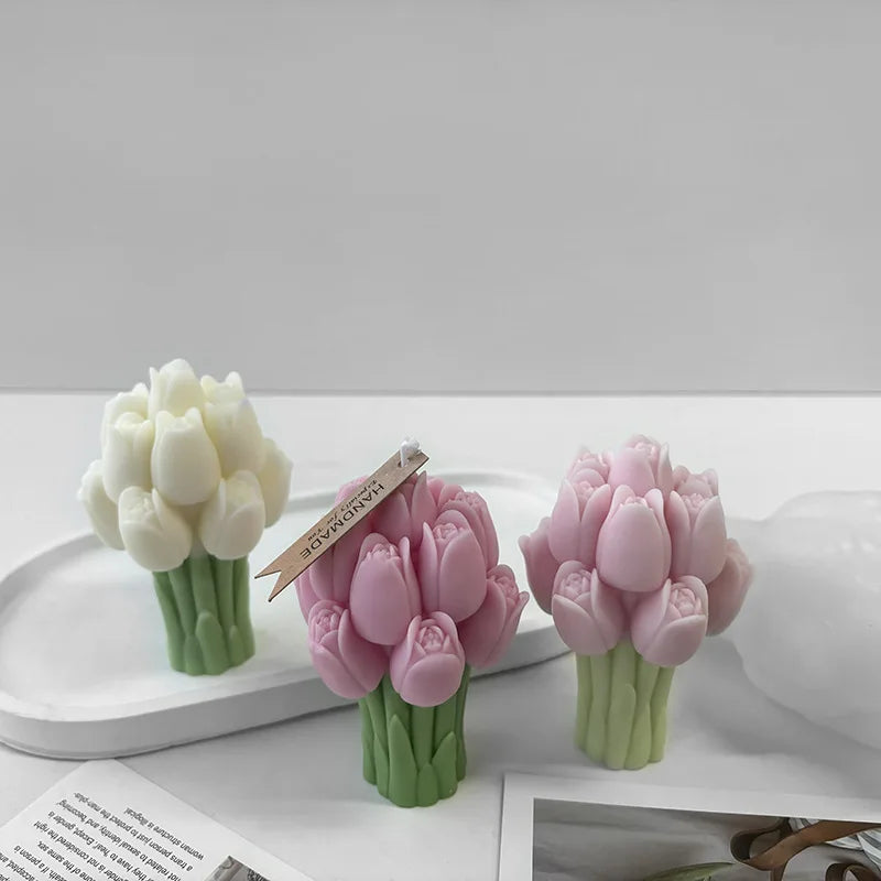 3D Tulip Bouquet Silicone Mold for Candles, Soap, Resin & Cake Decorating – Lavender Flower DIY Craft Mold
