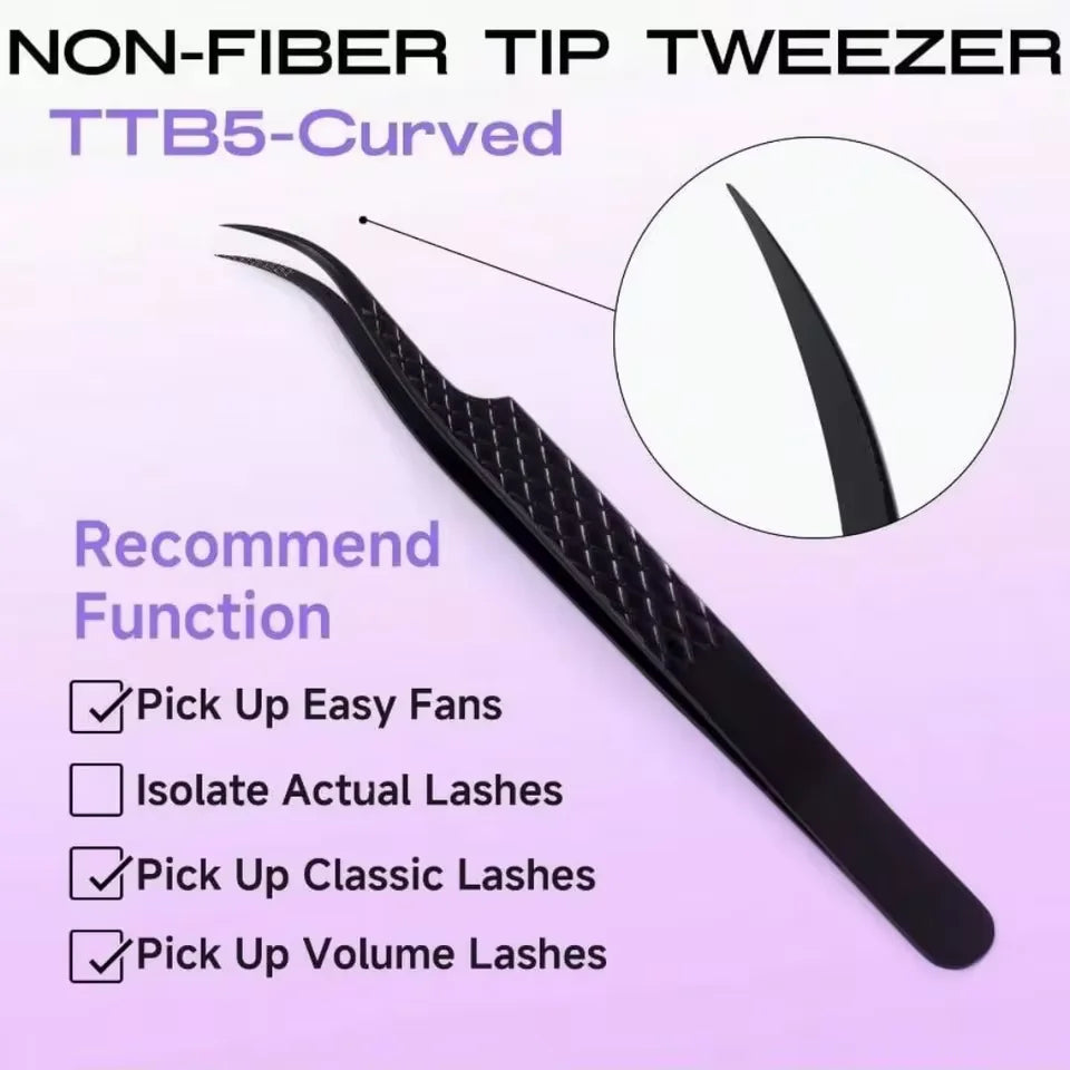 3-Pack Professional Titanium Eyelash Tweezers Set, Curved Head False Eyelash Clamp & Fiber Tip Curler