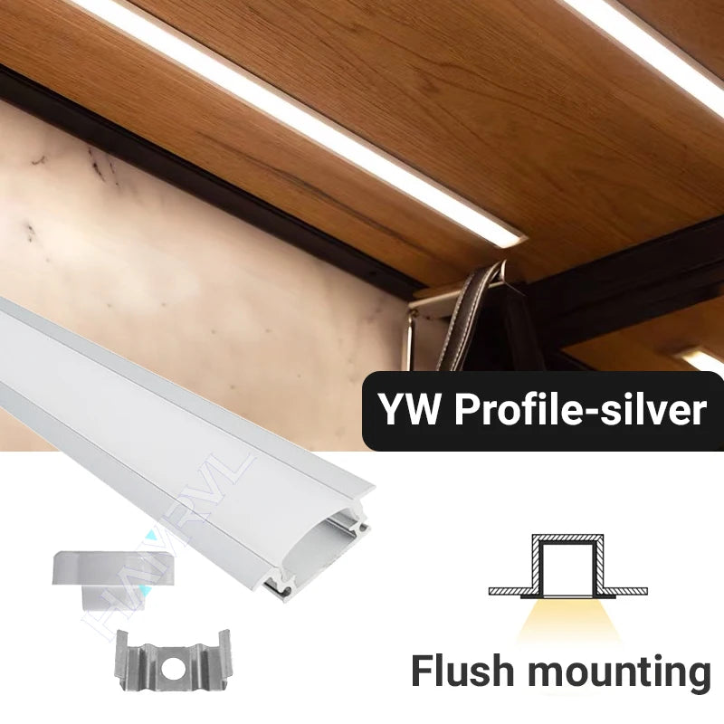 0.5m LED Aluminum Channel Kit 16x16mm - U/V/Y/W Profiles, Black or Silver, 2–30 Pack