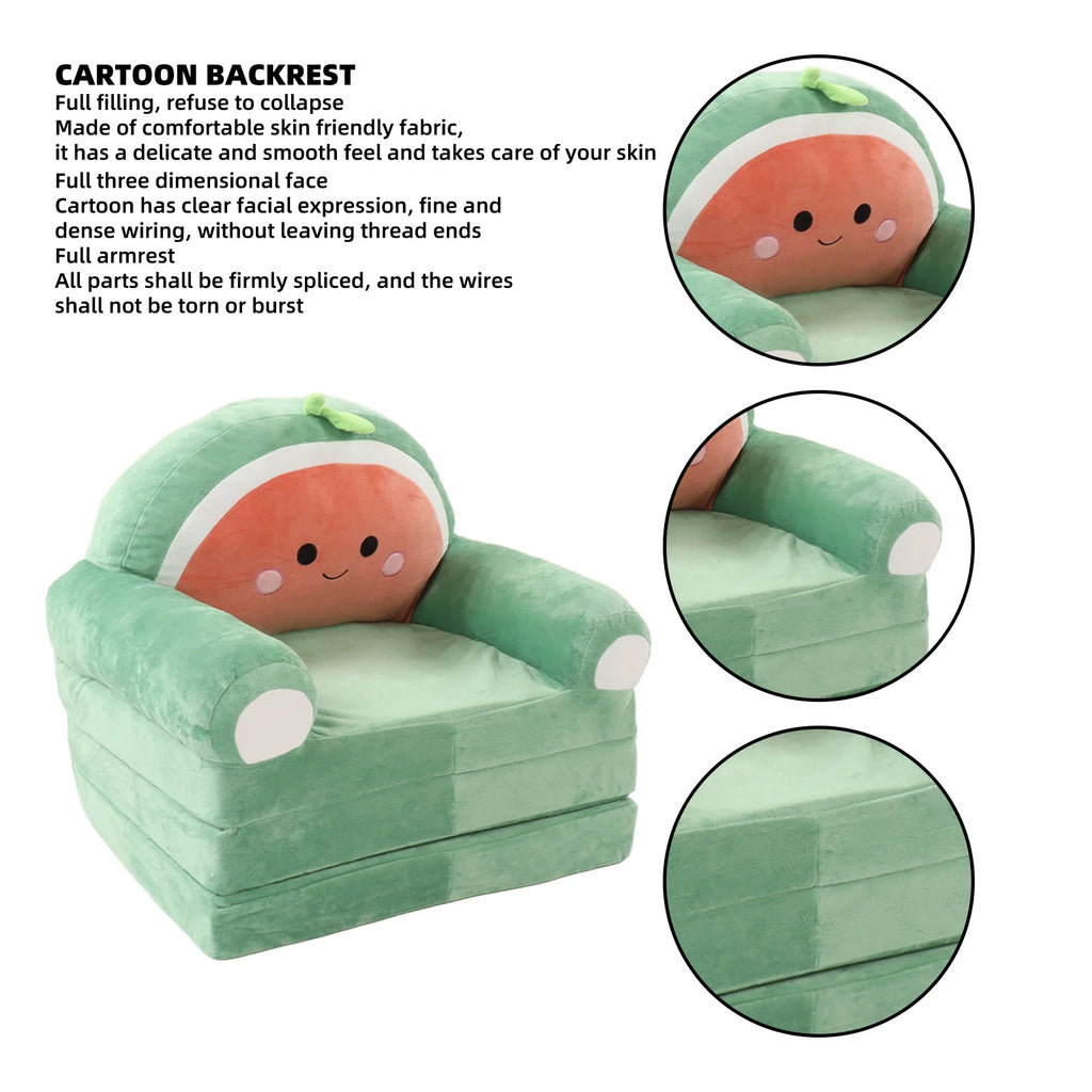 Cartoon Foldable Kids Sofa Bed Plush Washable Children's Armchair with Wide Armrests
