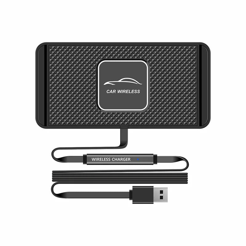 30W Qi Wireless Car Charger Pad – Silicone Non-Slip Fast Charging Mat for Qi-Compatible Phones