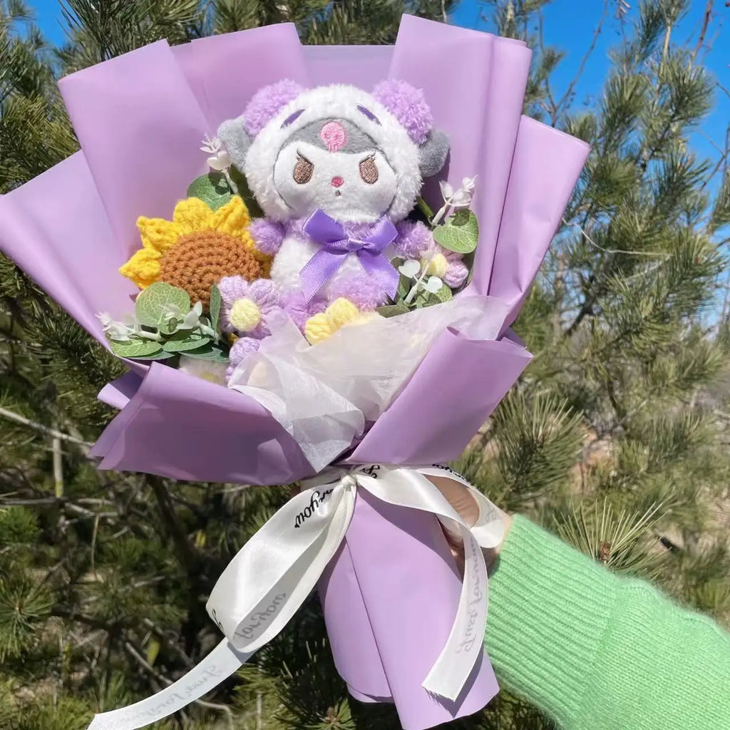 Kawaii Cat Plush Bouquet with Artificial Flowers — Cute Plush Doll Gift for Her, Valentine, Birthday, Graduation
