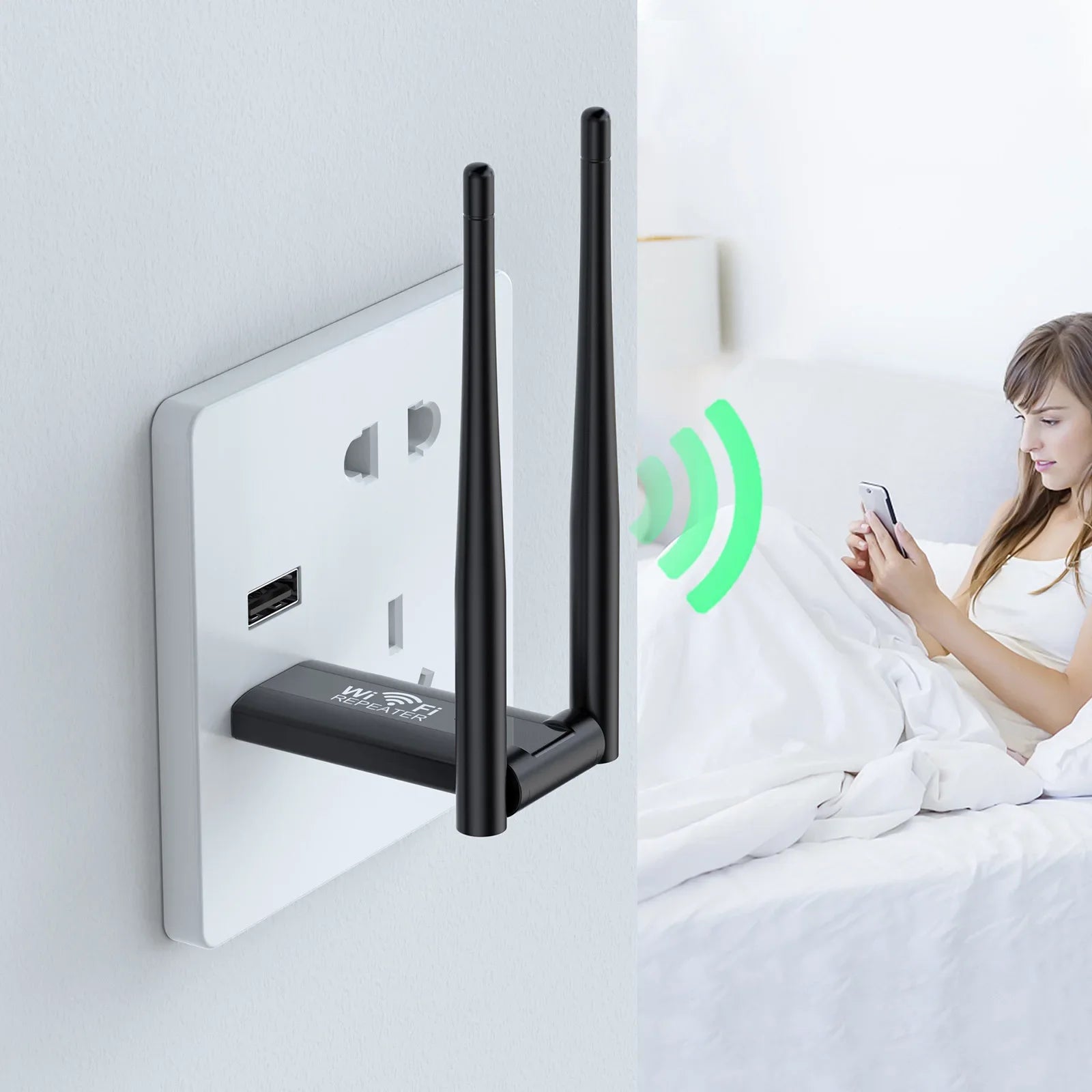 USB WiFi Range Extender 2.4GHz 300Mbps Wireless Repeater Signal Booster - Long Range USB Wi‑Fi Adapter for Home Network