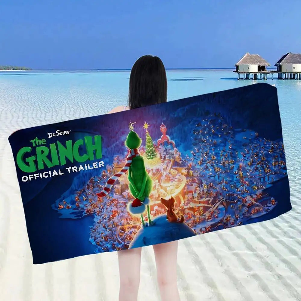 Cartoon Grinch-Inspired Beach Towel - Microfiber Quick-Dry Sand-Free Bath & Pool Towel for Girls | Multiple Sizes (30x30–76x182 cm / 12x12–30x72 in)