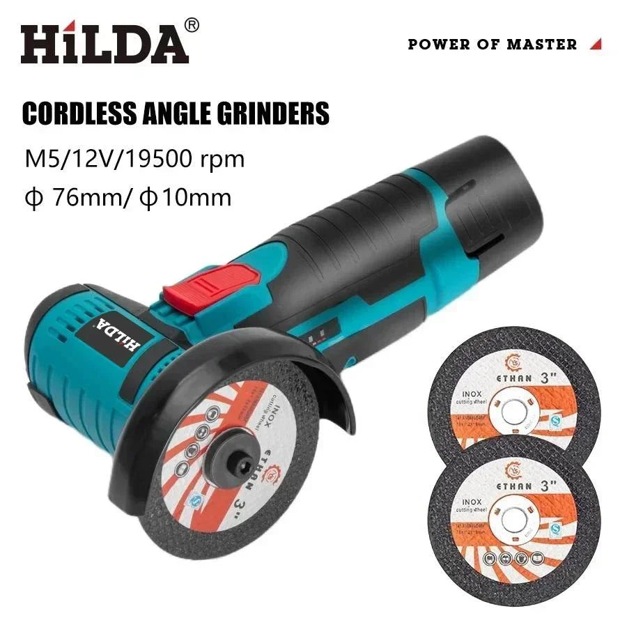 12V Mini Cordless Angle Grinder 76mm (3-inch) — Rechargeable Cutting, Grinding & Polishing Tool for DIY