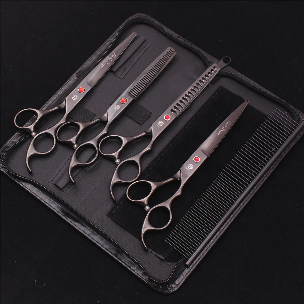 7-Inch (19.5 cm) Stainless Steel Pet Grooming Scissors Kit – Straight, Thinning, Chunker & Curved Shears
