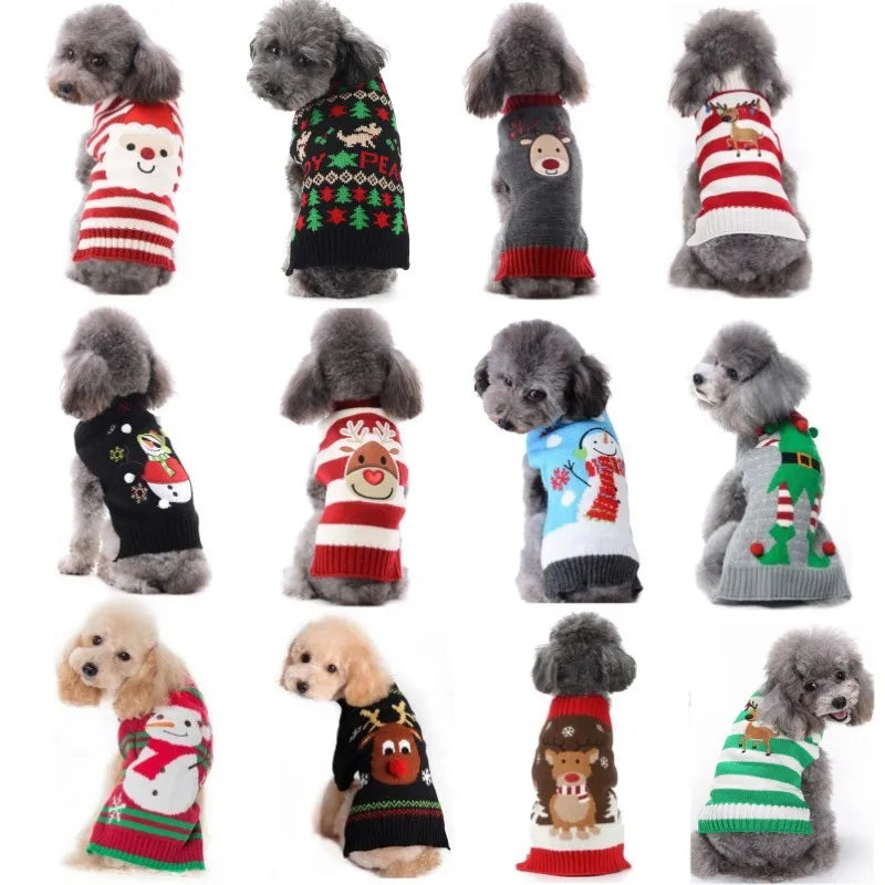 Christmas Knitted Dog Sweater – Winter Striped Cartoon Pet Coat, Sizes XXS–XXL (8.66–24.02 in / 22–61 cm Back)