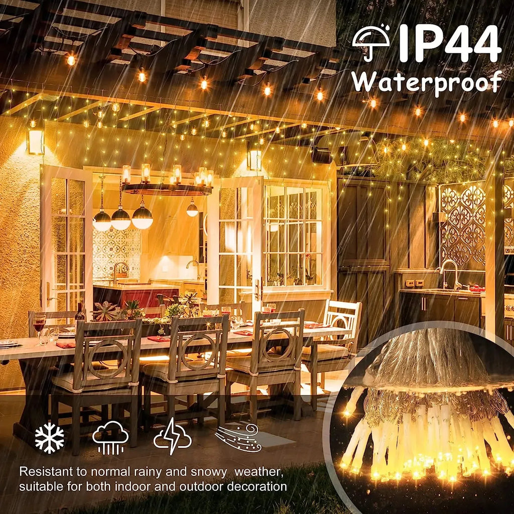 Icicle Curtain LED Fairy Lights Warm White with White Strobe Clear Wire Outdoor Christmas & Holiday Decor
