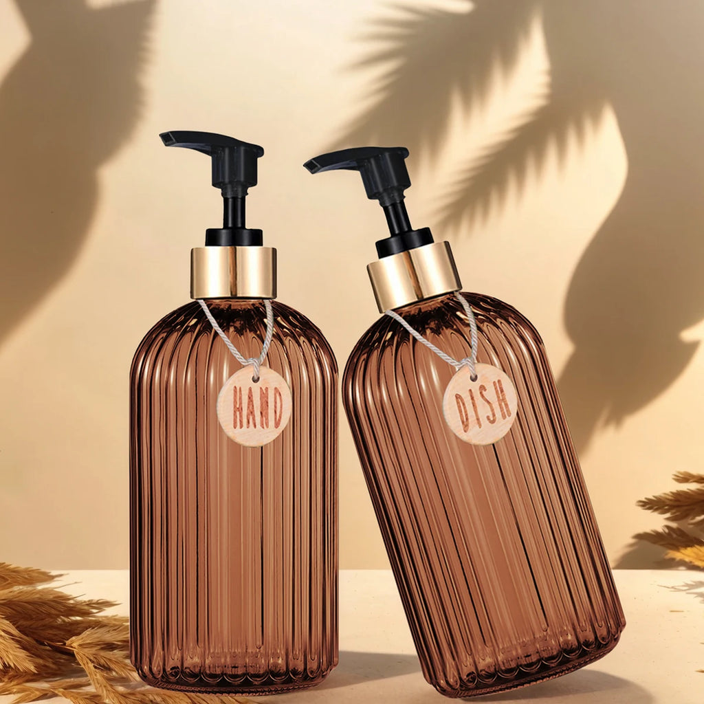 Amber Refillable Dish & Hand Soap Dispenser 500ml (16.9oz) Pump Bottle for Kitchen and Bathroom