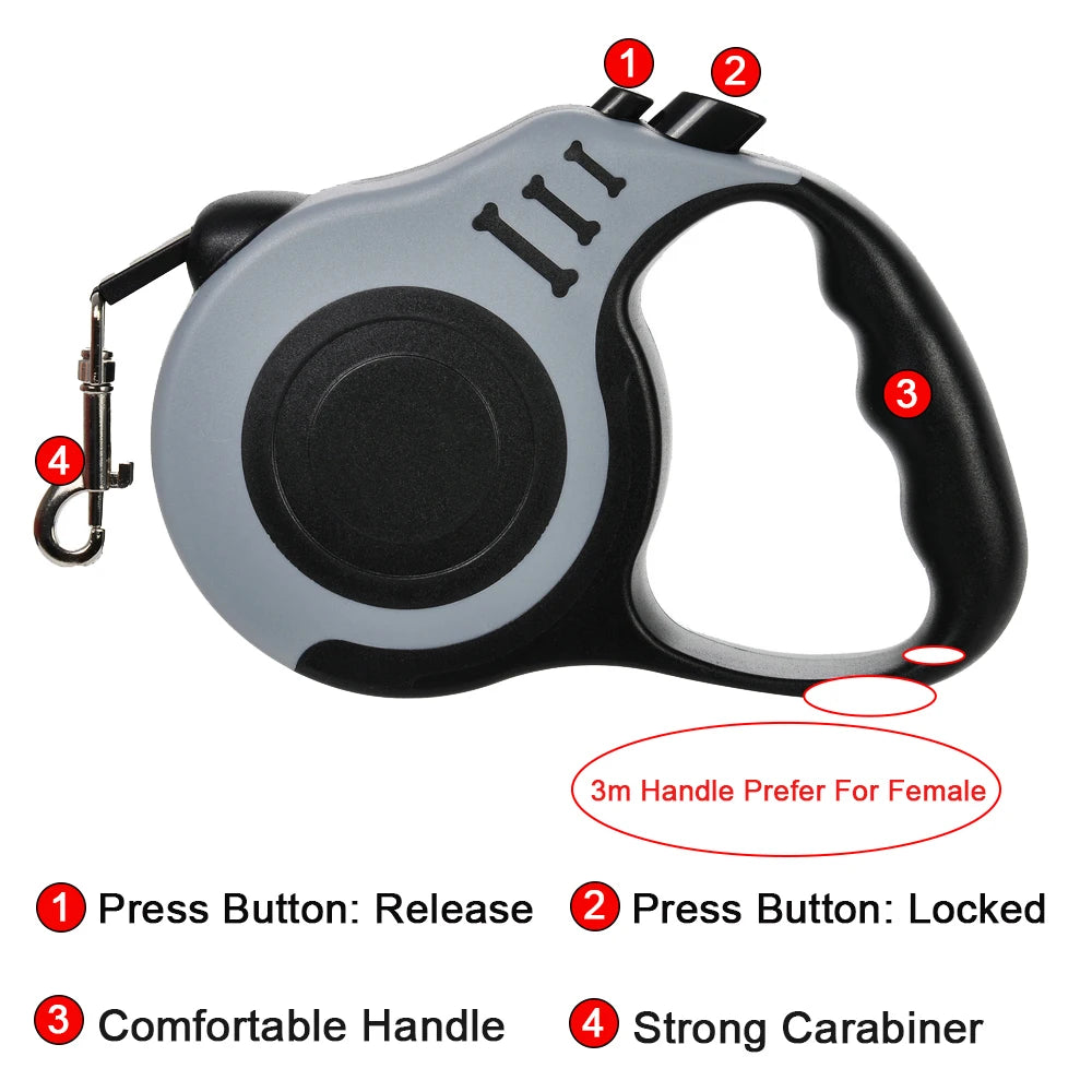 Retractable Dog Leash 3m / 5m (9.8ft / 16.4ft) Nylon Automatic Pet Lead for Small, Medium & Large Dogs and Cats