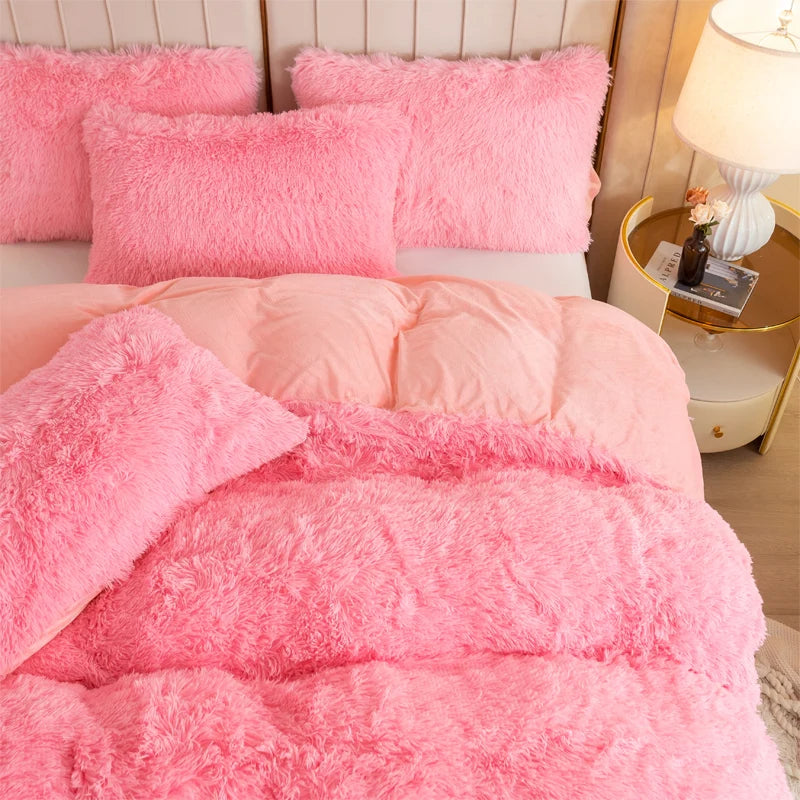 3-Piece Plush Faux Fur Duvet Cover Set - Soft Cozy Bedding, Multiple Sizes (1.0–2.0 m | 3.3–6.6 ft) for Bedroom, Guest Room, Dorm