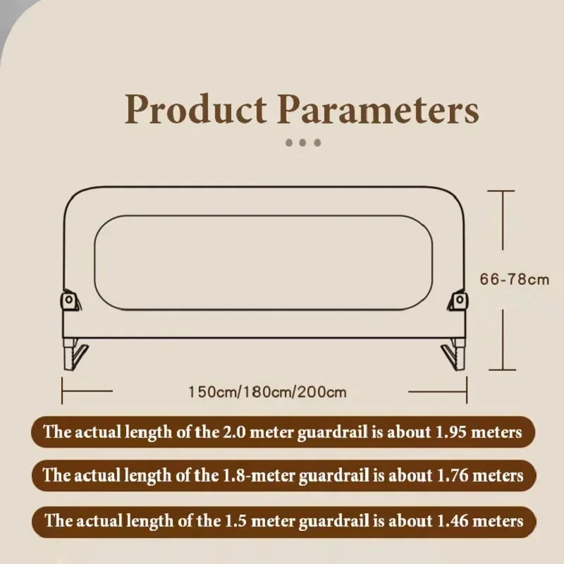 Invisible Collapsible Baby Bed Rail Guard – Foldable Anti-Fall Safety Barrier for Toddlers, Fits 150/180/200/220×70 cm (59/71/79/87×27.6 in)