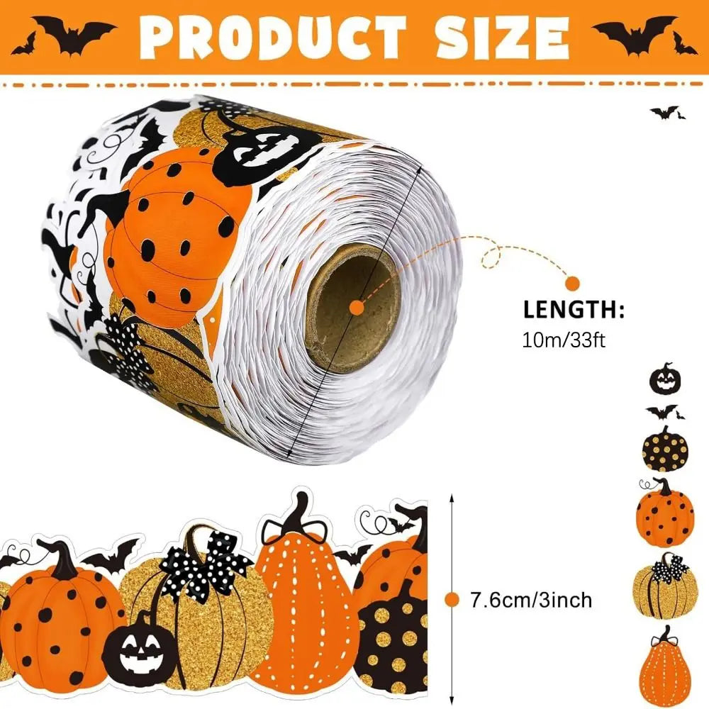 Halloween Pumpkin Border Sticker 10m (32.8 ft) x 7.6 cm (3 in) Self-Adhesive Scalloped Wave Trim