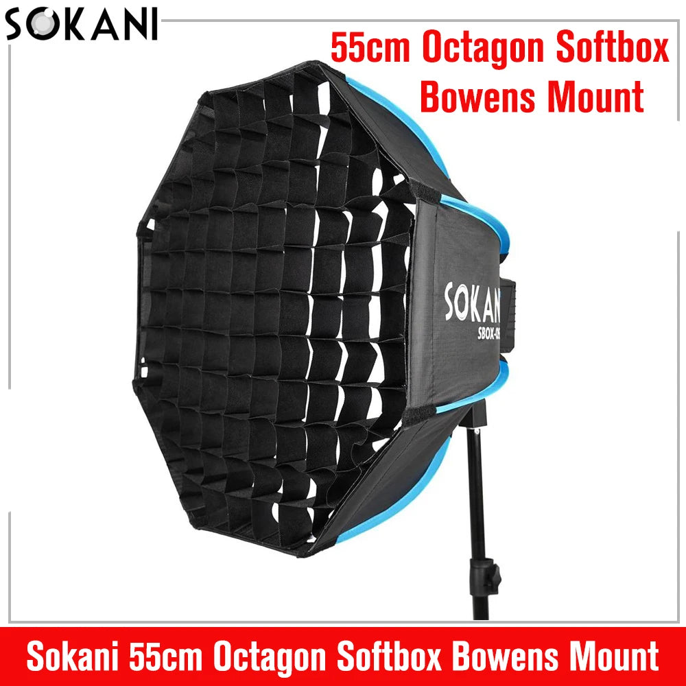55cm (21.7 in) Octagon Softbox Bowens Mount — 8-Rib Deep Softbox for LED Video Lights