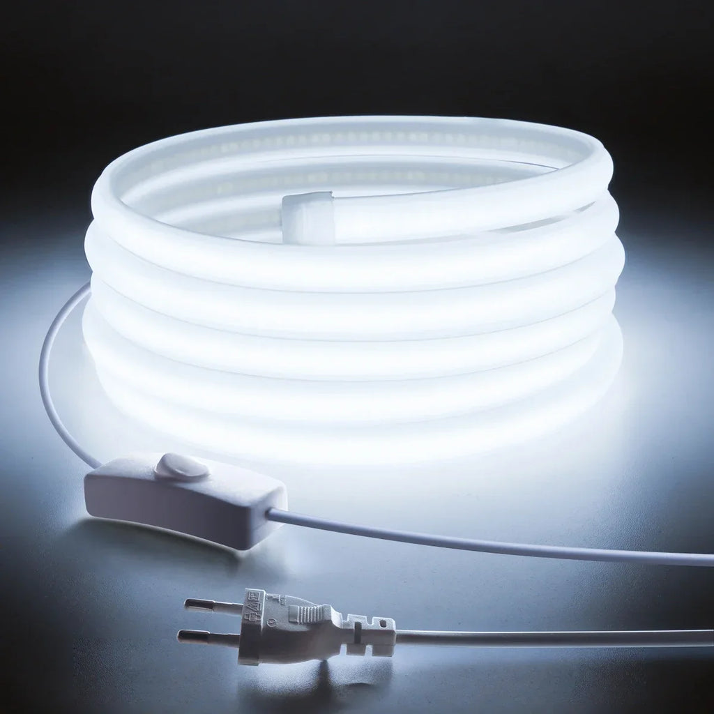 COB LED Strip Light 288 LEDs/m (≈88 LEDs/ft) IP67 Waterproof 110V/220V with EU & US Plug and Inline Switch - Warm/Neutral/Cool White