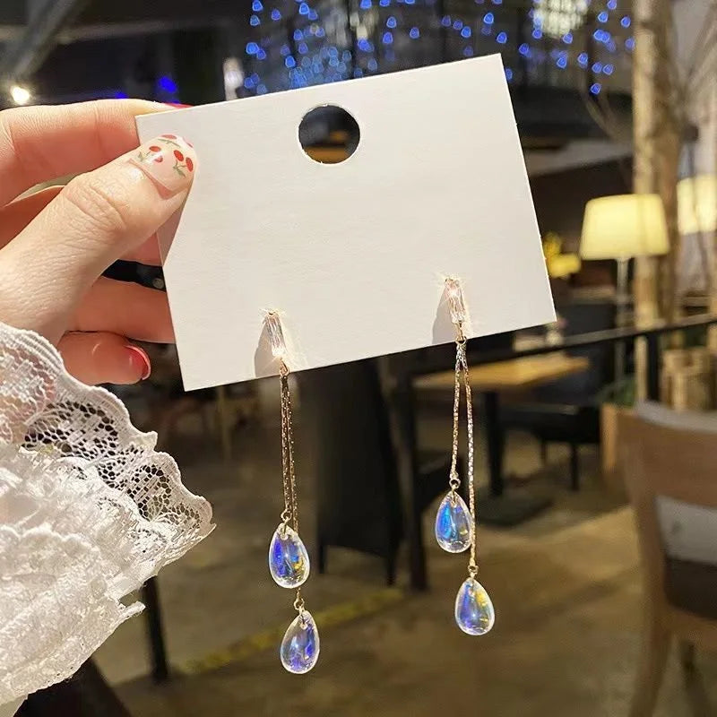 Crystal Water Drop Tassel Earrings - Colorful Long Bridal & Party Drop Earrings for Women