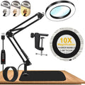 10X Magnifying Lamp with Light and Stand, 4.3 in (110 mm) Glass Lens — Dimmer Swing Arm 2-in-1 Desk Lamp & Clamp for Crafting, Reading, Repair