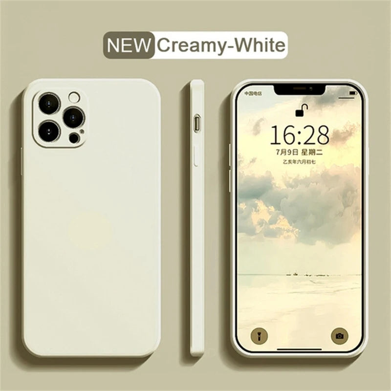 Liquid Silicone Shockproof Full-Coverage iPhone Case, Soft Back Cover, Anti-Scratch, Anti-Fingerprint, Non-Slip