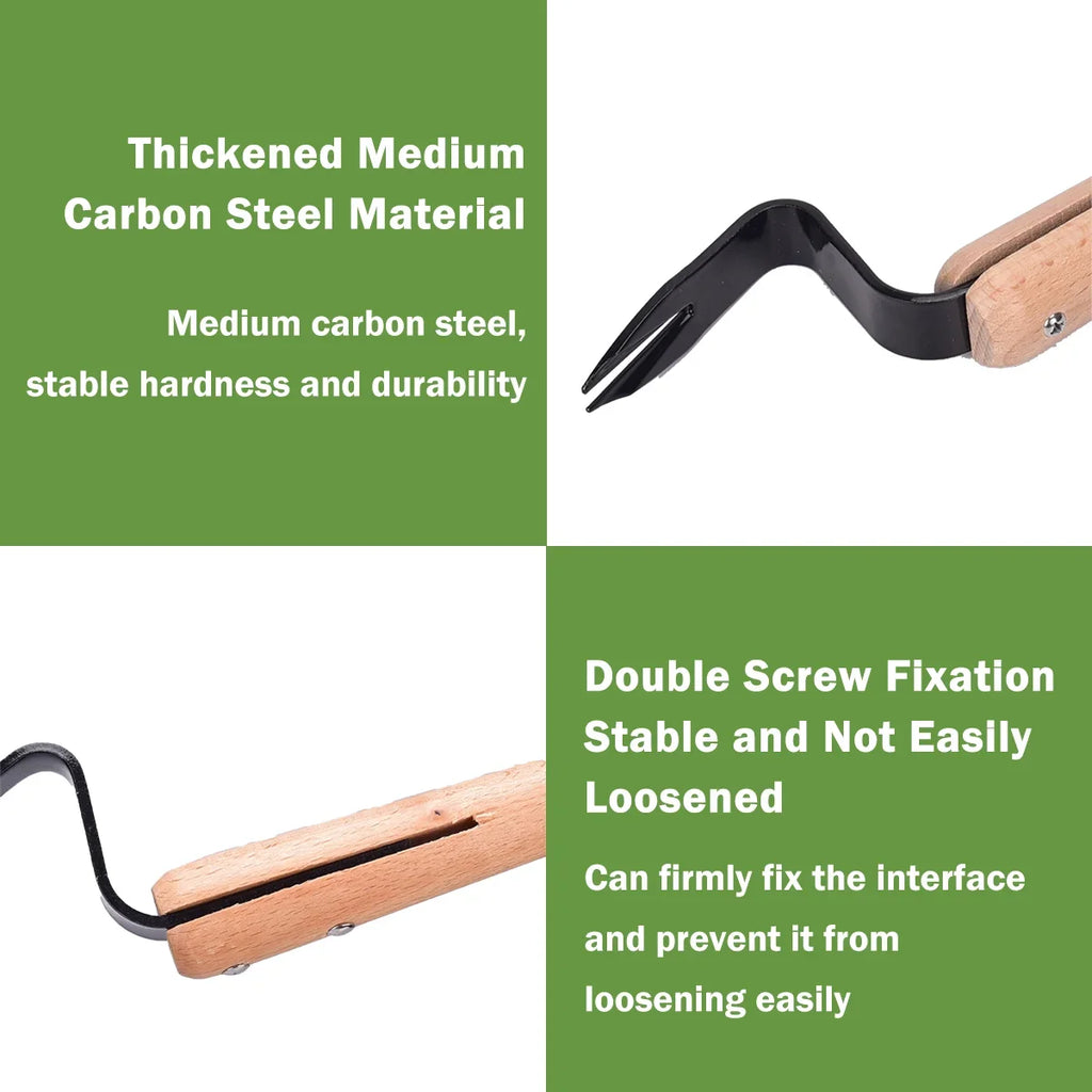 Handheld Dandelion Puller & Garden Fork – Carbon Steel Weeder with Wooden Handle for Lawn Care