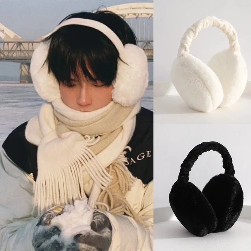 Plush Faux Fur Earmuffs Unisex Winter Ear Warmers for Outdoor Cold Protection - Solid Color (7.09 x 7.48 in / 18 x 19 cm)
