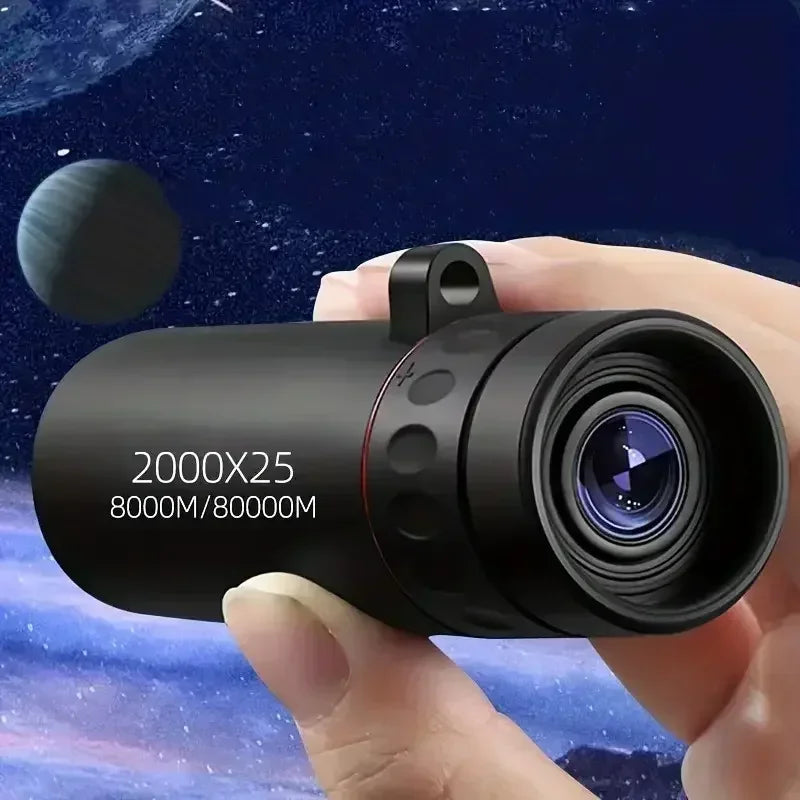 2000×25 HD Monocular Telescope with Phone Mount - Portable 8000 m (26,247 ft) Range for Camping, Hunting & Birdwatching