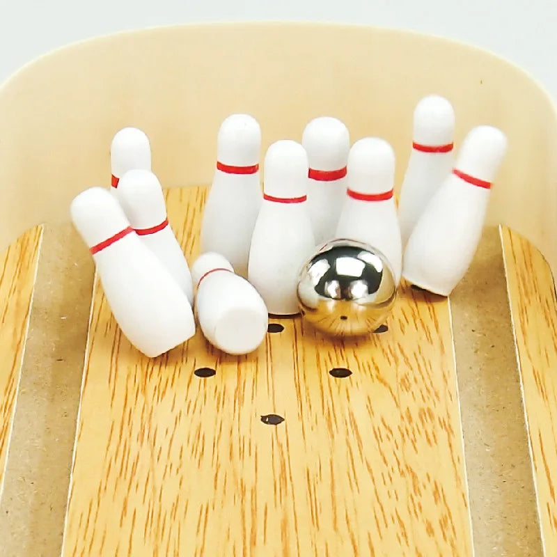 Mini Wooden Bowling Set for Kids - Tabletop Educational Game & Parent-Child Play