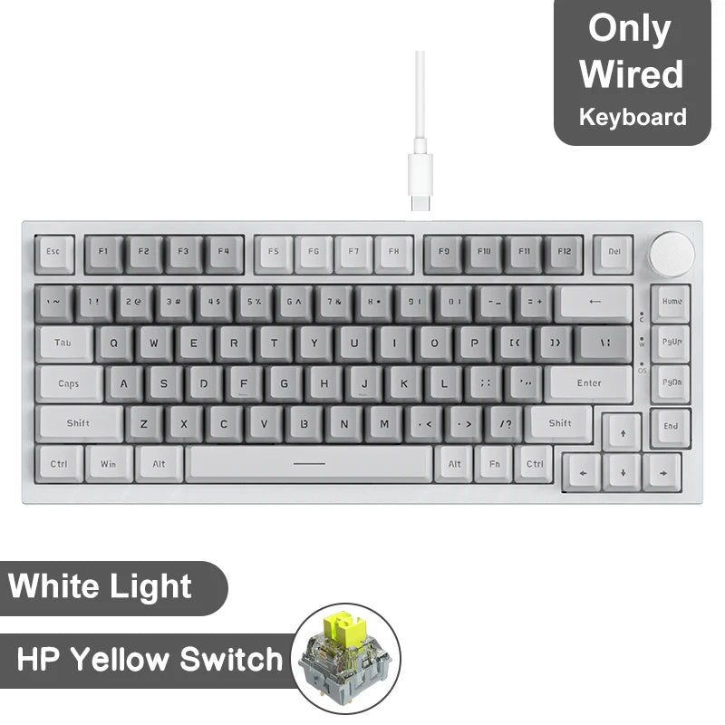 75% Compact Mechanical Gaming Keyboard — Bluetooth 5.1, 2.4GHz & USB-C Wired, Hot-Swappable PBT Keycaps with Metal Volume Knob, RGB