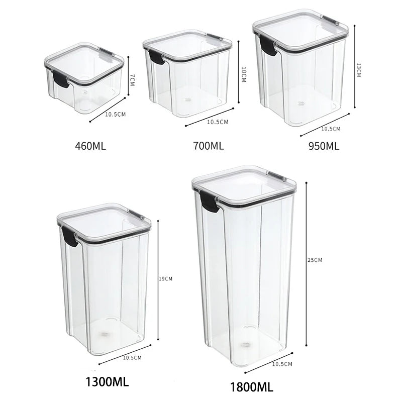 Airtight Plastic Pantry Storage Jars - Sealed Kitchen Canisters (460ml–1800ml / 15.6–60.8 fl oz)
