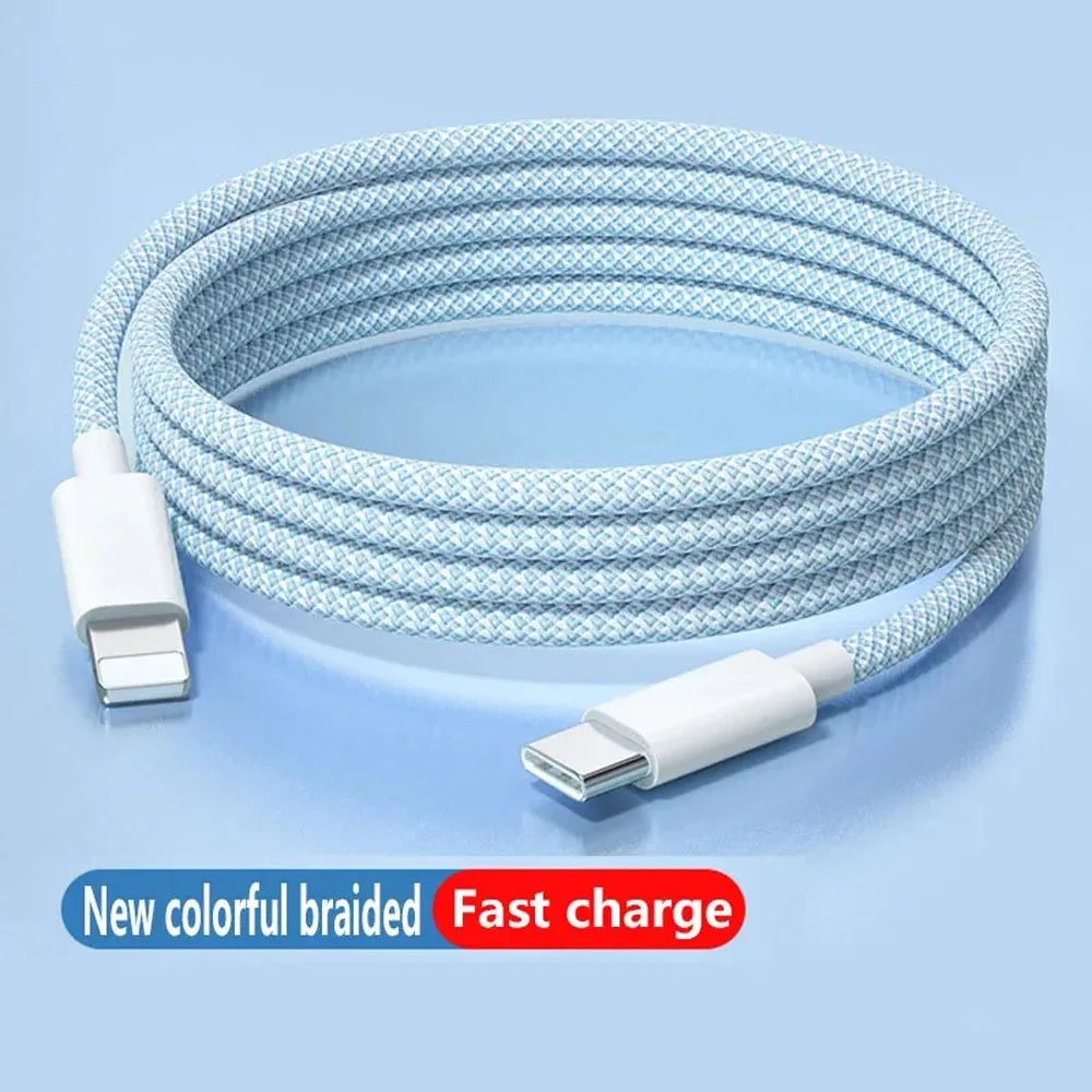PD 20W USB-C to Lightning Fast Charging Cable for iPhone & iPad — Nylon Braided 3A, 480Mbps, 1/1.5/2m (3.3/5/6.6ft)
