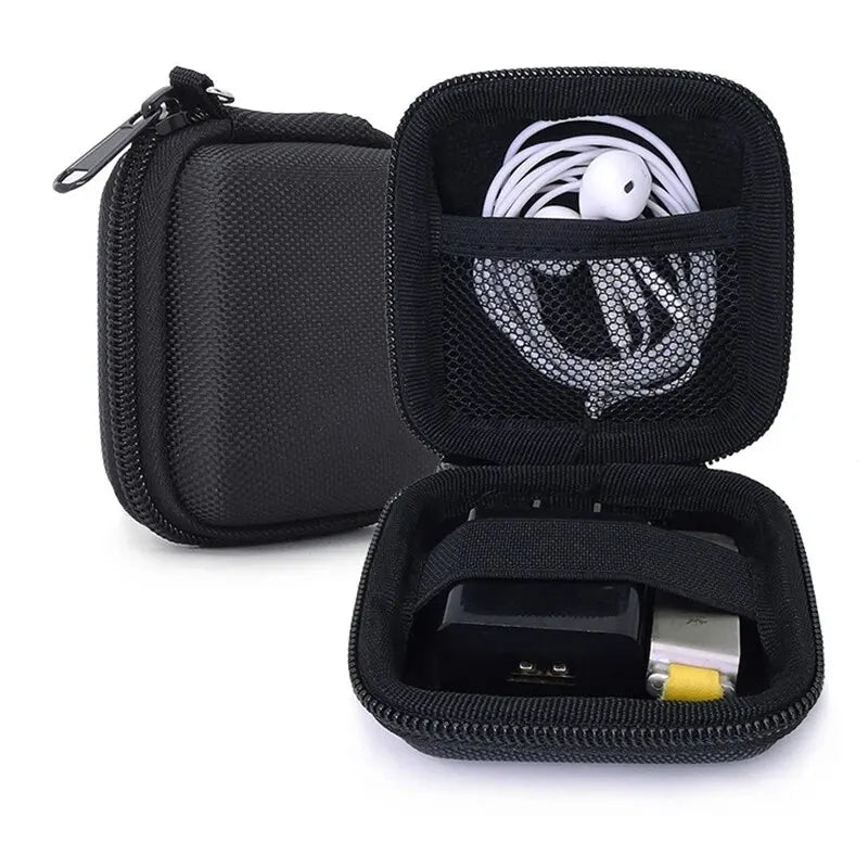 Leather Earphone & Cable Organizer Case – Portable Earbud, Charger & USB Drive Storage