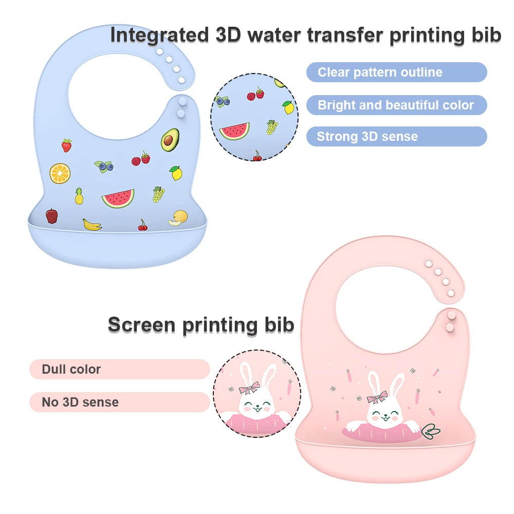 Silicone Baby Bib Waterproof Adjustable Cartoon Banana Feeding Bib with Pocket BPA-Free for 1-3 Years