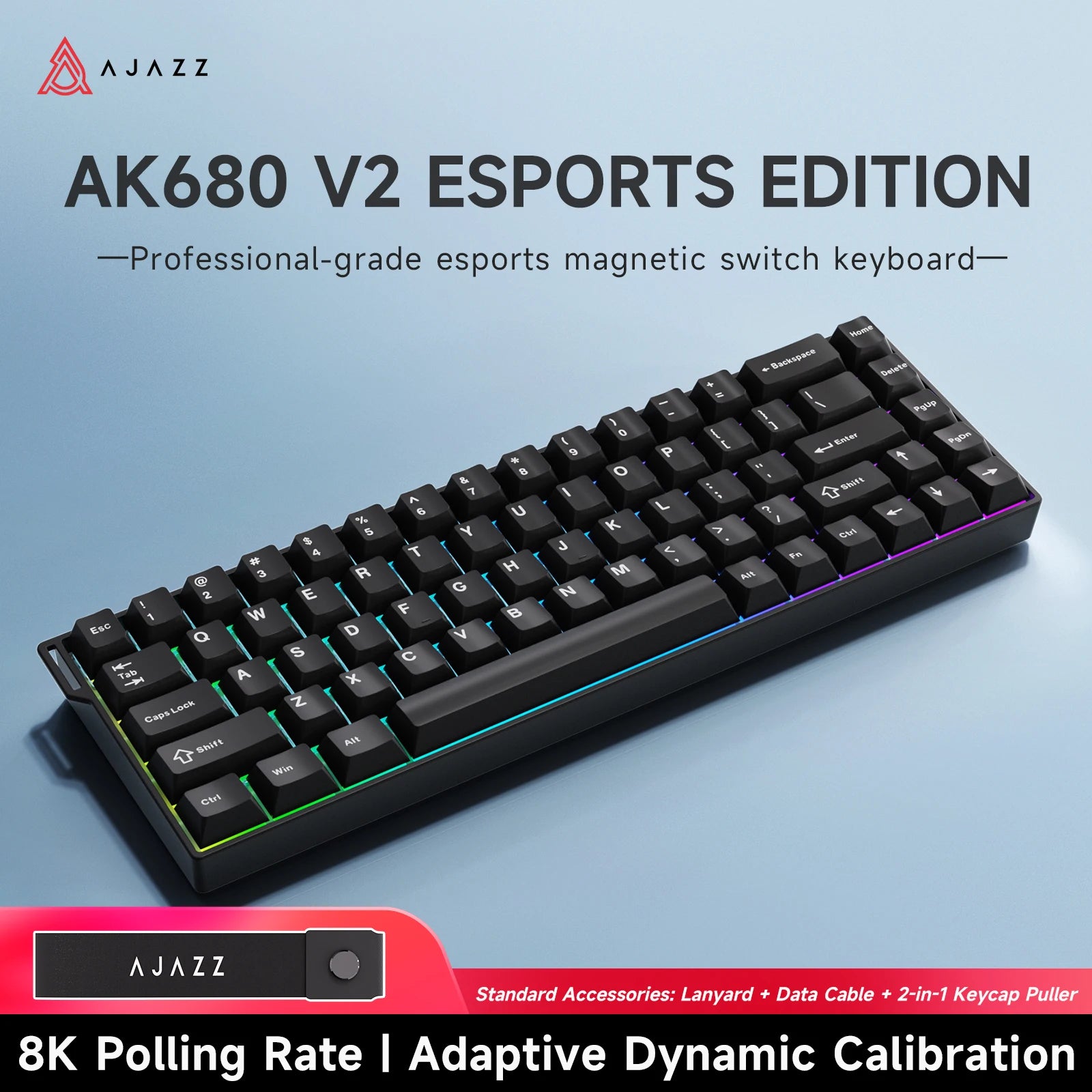 68‑Key 60% Magnetic Switch Mechanical Gaming Keyboard – Hot‑Swappable, 0.01mm Rapid Trigger, RGB Backlight, Wired USB