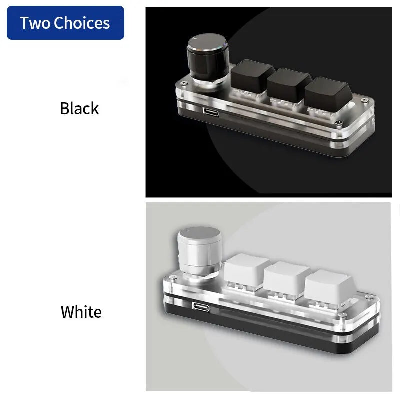 3-Key RGB Macro Pad — Mini Mechanical Keyboard with Programmable Knob, Hot-Swap Red Switches, USB-C, Custom Macros for Gaming & Photoshop